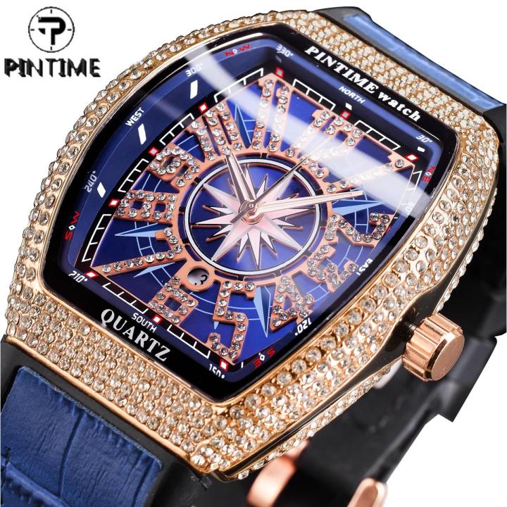 Pintime brand fashion business luxury waterproof quartz calendar quartz men's watch