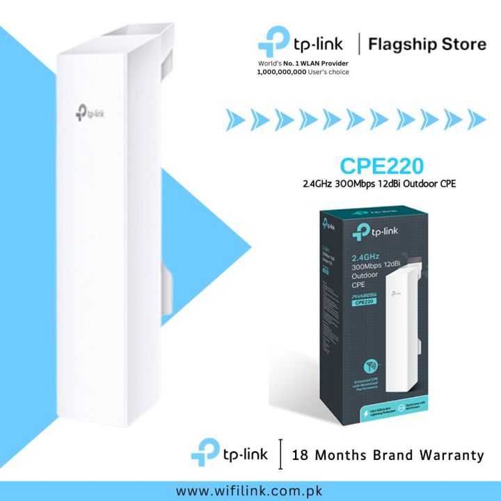 TP-Link Wi-Fi Outdoor Range Extender CPE210 / CPE220 5km 2.4GHz 300Mbps 9dBi Outdoor CPE - 18 Months Brand Warranty