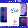 Oppo A9 2020 Full Black 9D|5D|6D|10D|11D|21D Tempered Glass Screen Protector Full Glue Edge To Edge + Back Camera 9H Gorilla Flexible Protector + Back Jelly Protector Clear Soft Protection Film Transparent Hydrogel Film Protector For Oppo A9 2020. 