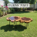 Rustic Live Edge Coffee Table Set | Solid Sheesham Wood | Metal Hairpin Legs | Round Wood Slab | 1-2-3 Piece Nesting Table | Handmade Pakistan. 