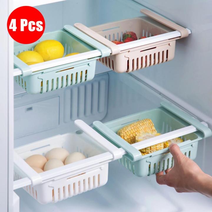 4pcs Bathroom Shelves Fridge Storage Rack With Layer Refrigerator Plastic Storage Holder Kitchen Pull-Out Drawer