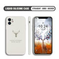 UCUC for iPhone 11 Case Flower Deer Head Doodle Cover Thin Soft Luxury Square Liquid Silicone Phone Case. 
