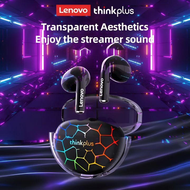 Lenovo LP80 Pro RGB Headphone TWS Bluetooth Wireless LED Lights Earphones Waterproof Noise Reduction Sports Headset Gaming Music Earbuds 40 Hours battery timing Standby  - Lenovo LP80 Pro TWS Bluetooth Headphones – RGB, Low Latency, Wireless (Black/White)