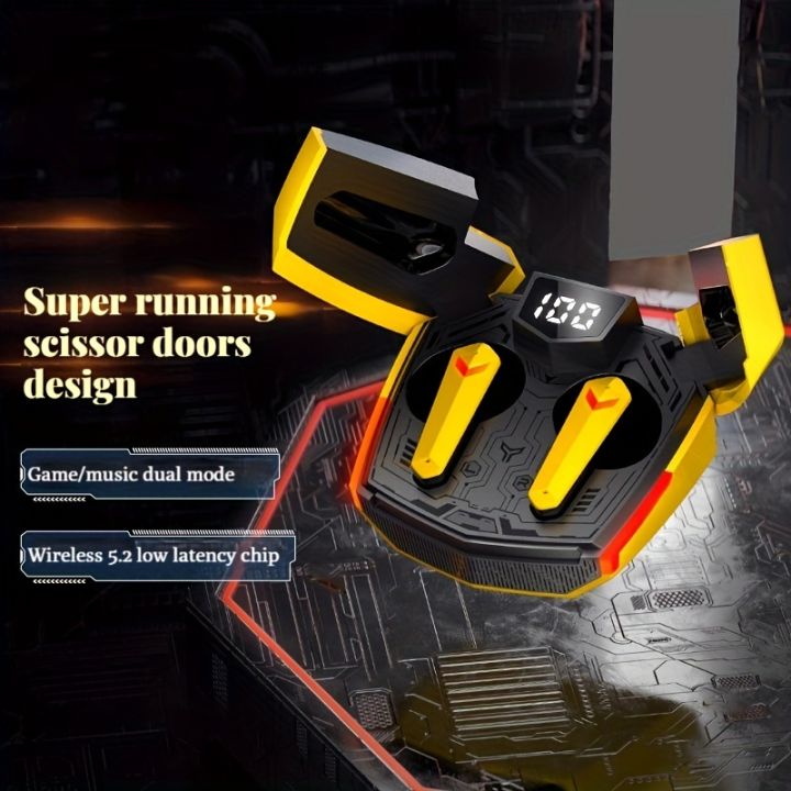 Wireless 5.3TWS Audio Earphones, IPX5 Waterproof Lifestyle, Scissor Door Charging Compartment, LED Power Display, Dual Mode Switching Of Game Music, Intelligent Fingerprint Touch Control, RGB Breathing Light, In Ear Earplugs To Prevent Detachment And Pain