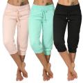 Women Casual Solid Color Low Rise Drawstring Pockets Sports Capri Pants Women's Fashion Short Trouser Pants Women's. 