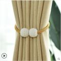 2pcs Parday Curtain Tiebacks Curtain Buckle Draperies Pearl Magnetic Rope Braided Straps Ball Buckles Rings & Buckles Holder Punch Free Curtains Hold Clips Curtain Accessories. 