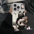 Trend Cute Tag Graffiti Cartoon Pop Mart Labubu Case Compatible for IPhone 16 15 11 14 12 13 Pro Max 7Plus 16 14 7 15 8 Plus XR X XS Max SE 2020 Luxury Plated Metal Lens Case. 