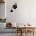 Wooden Kitchen Wall Clock with Coffee Cup and Kettle Design Stylish Home Decor. 