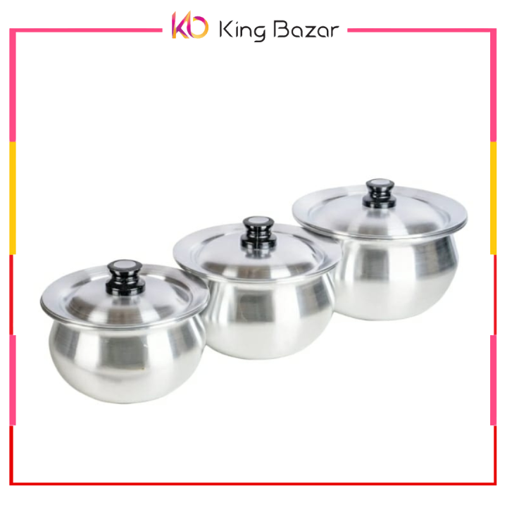 Premium Supry Set Silver Steel Cookware Large Sizes Pack of 3 with