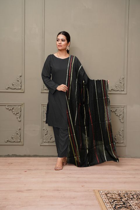 Best Quality Border Design  All Season Black Color Shawl, Dupata For Ladies/Girls/Women
