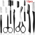 Eyebrow Cutters Set Eyebrow Trimmer Eyebrow Razor Kit Hair Removal Razor Woman Eyebrow Shaper Tweezers Makeup Tools 1/12pcs. 