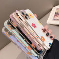 Hontinga for OPPO A15 A15S Back Cover（Free Lanyard）Luxury 6D Plating Falling Flower Side Pattern Case Soft Silicone Square Mobile Cover. 