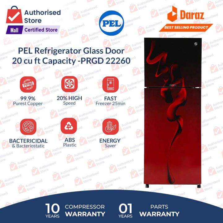 PEL Refrigerator Glass Door - Model PRGD 22260 | 20 Cubic Feet Capacity | NEW MODEL | 100% Copper  Condenser | 10 Years Brand Warranty
