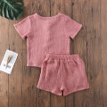 2pcs Toddler Kids Baby Girl Boys Outfits Short Sleeve Cotton and linen Button T-shirt tops+shorts Clothes set 2020 Summer 2 orders. 