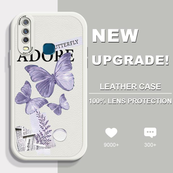 AMORVOR for Vivo Y17 Y15 Y12 Back Cover Purple Butterfly Heart PU Leather Case Soft Silicone Edge Phone Cases