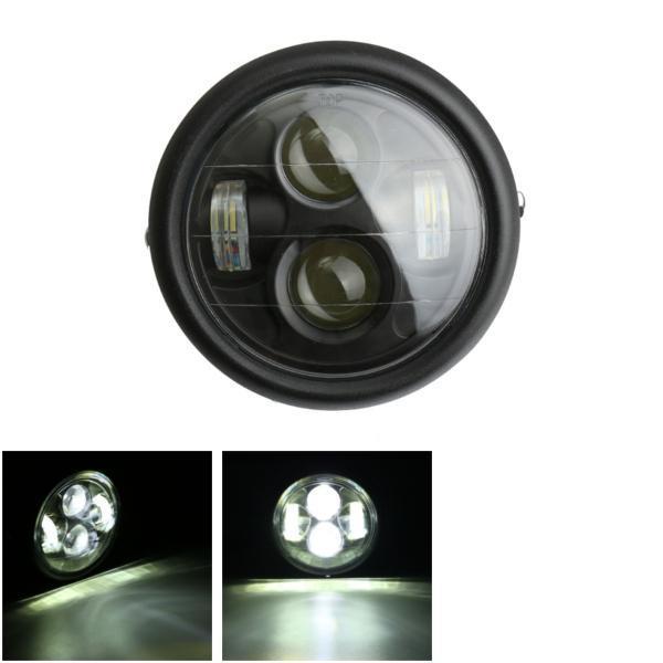 12V Black LED 6 1/2  Motorcycle Projector Headlights Cafe Racer Headlamp