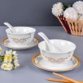 Marhaba Soup Set With Spoon - Set of 14 - Ceramic - White Printed. 