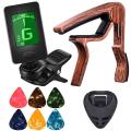 Guitar Capo Tuner Fit for Ukulele Violin Electric Bass Acoustic Guitar with Picks and Pick Holder Guitar Accessories. 