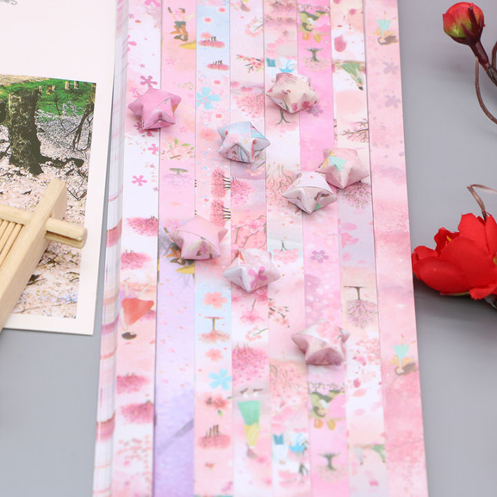 Sunfloweio 540 Sheets Sakura Origami Stars Paper Strips Lucky Star Origami Decoration Folding Paper DIY Child Hand Art Crafting Supplies