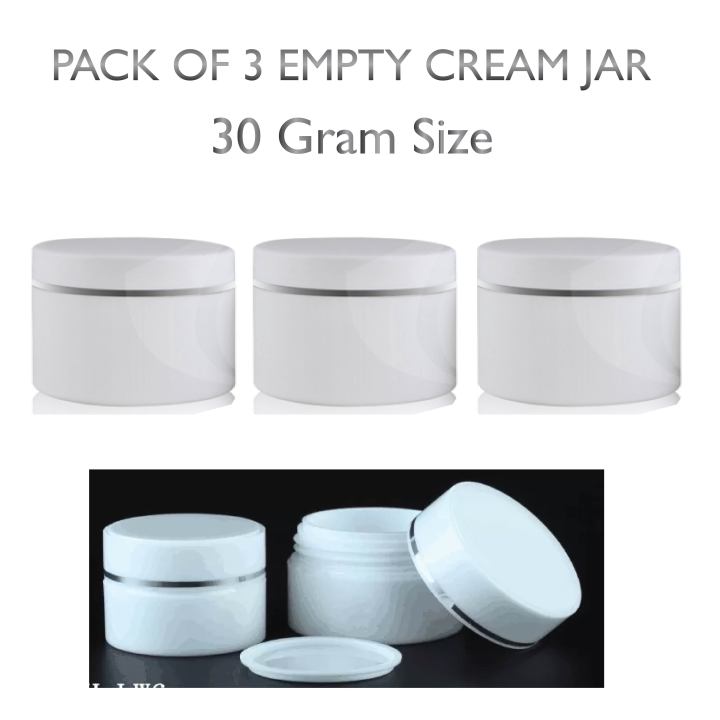 Pack of 3 Empty Cosmetic Containers Cream Pot Jar Refillable plastic 30 gm