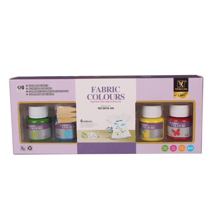 Fabric Paint color 25ml 6 pcs with colour Palette brush and wooden sticks (Textile)