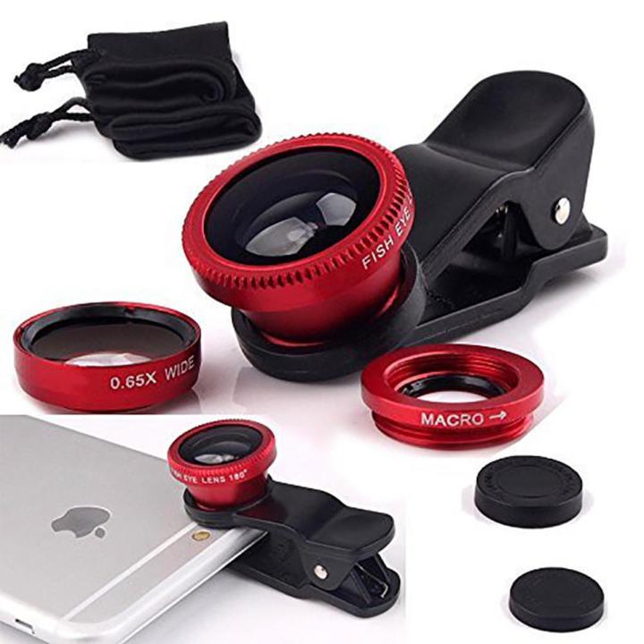 3 In 1 Wide Angle Fisheye Clip Lense Macro Fish Eye Zoom Lens for Iphone 11 12 Xs Samsung Universal Mobile Phone Camera Lens Kit-black
