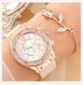 2pcs Personality Fashion Women's Diamond-encrusted Watch for Girls Decent Wrist Strap Attractive Dial Watches Fashionable Comfortable Leather Strap Quartz Ladies Wristwatch. 