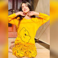 Yellow Printed Night Dress For Girl. 