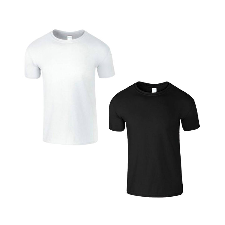 Pack Of 2 - Black White Plain T-Shirt Cotton T Shirt