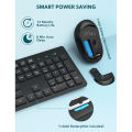 Wireless Keyboard And Mouse, WisFox USB Computer Keyboard With Silent Keys, Long Battery Life, 2.4GHz Full-Size Lag-Free Cordless Combo For PC Laptops Windows Mac Chrome OS (Black). 