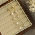 White pearl beaded long earrings - decent look- casual wear - for daily use - light weight- korean fashion- silver / golden. 