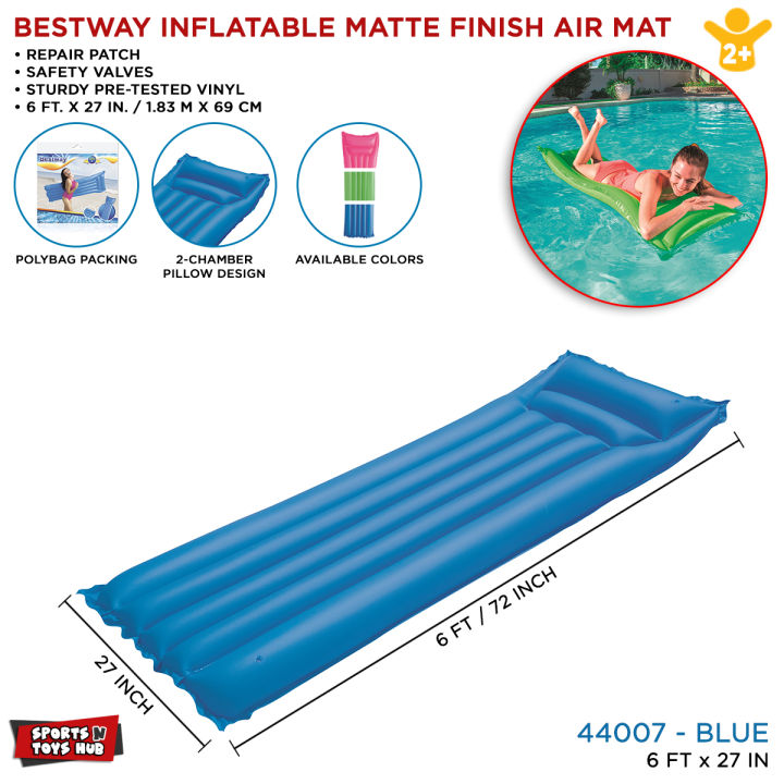6 Ft Bestway Inflatable Matte Finish Swimming Pool Air Mat For Kids & Family, 72 Inch Inflatable Pool Float Raft Large Summer Outdoor Float Lounge Swimming Pool Mattress, Air Wave Multi Colors Mat For SunKissed Pool Time Code: 44007