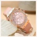 2pcs Personality Fashion Women's Diamond-encrusted Watch for Girls Decent Wrist Strap Attractive Dial Watches Fashionable Comfortable Leather Strap Quartz Ladies Wristwatch. 