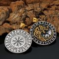 Nordic Stainlesss Steel Yggdrasil Wolf Rune Necklace With Valknut Bag. 
