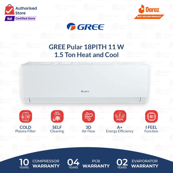 Gree Split AC  1.5 Ton Inverter  GS-18PITH11W - Pular Series (Heat and Cool) - Latest Model -