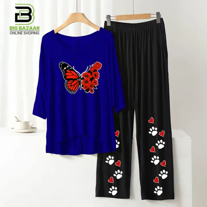 "Stay%20Chic%20and%20Comfortable:%20Summer%20Style%20Printed%20Lounge%20Wear%20with%20Stylish%20Back%20Long%20T-shirt%20and%20Black%20Flapper%20Trouser%20in%20Soft%20Jersey%20Fabric!"%20-%20Image%205