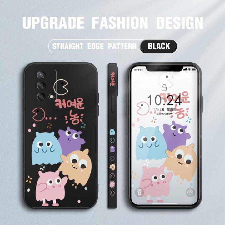 Jizetin for OPPO F19 / A74 / A95 Case Funny Cartoon Monster Family Side Design Phone Cover Square Edge Pattern Liquid Silicone Phone Cases