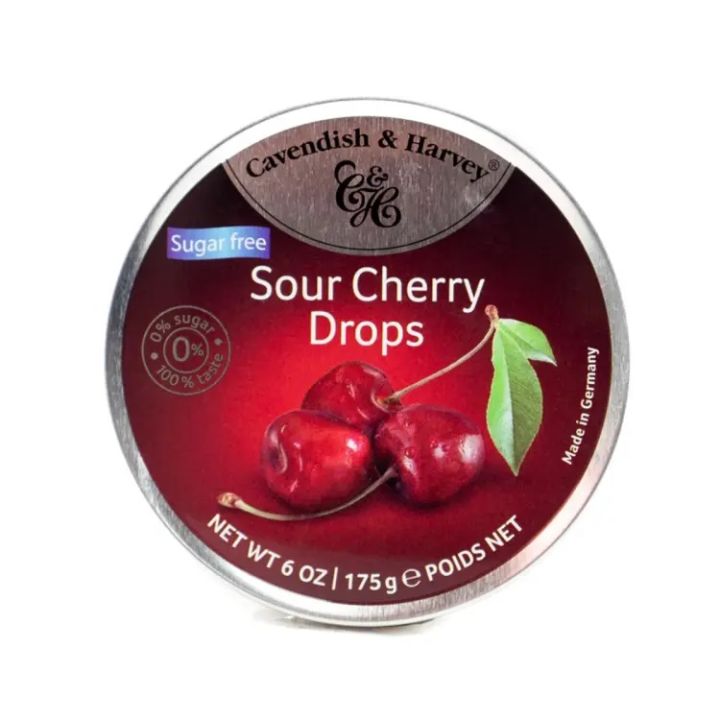 CAVENDISH & HARVEY SOUR CHERRY DROPS SUGAR FREE 175G