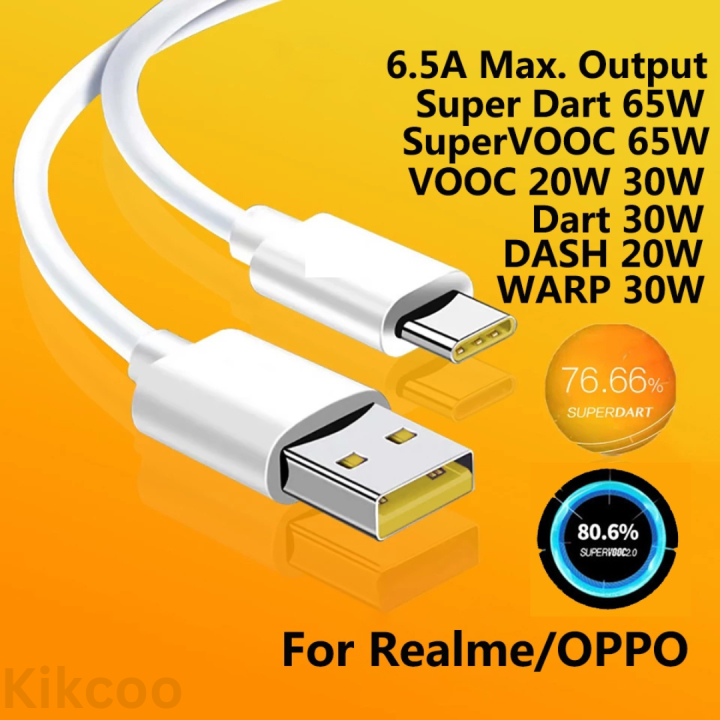 Oppo Realme_ 6.5A Supervooc 2.0 Super Dart Charge Cable For Realme_ Gt Master 9 Pro, 8 Pro 7 Pro , 5G / 6 / 6 Pro 6S 6i Narzo 20 Pro / Narzo 30 Pro 5G / X7 / X7 Pro / X7 Max 5G / X50 5G / X50 Pro 5G / X50 Pro Player / X2 / X2 Pro / X3 SuperZoom / X3