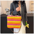 Straw Handbag Casual Multicolor Woven Tote Bag Retro Striped Shoulder Bag for Beach Holiday Commute Women. 