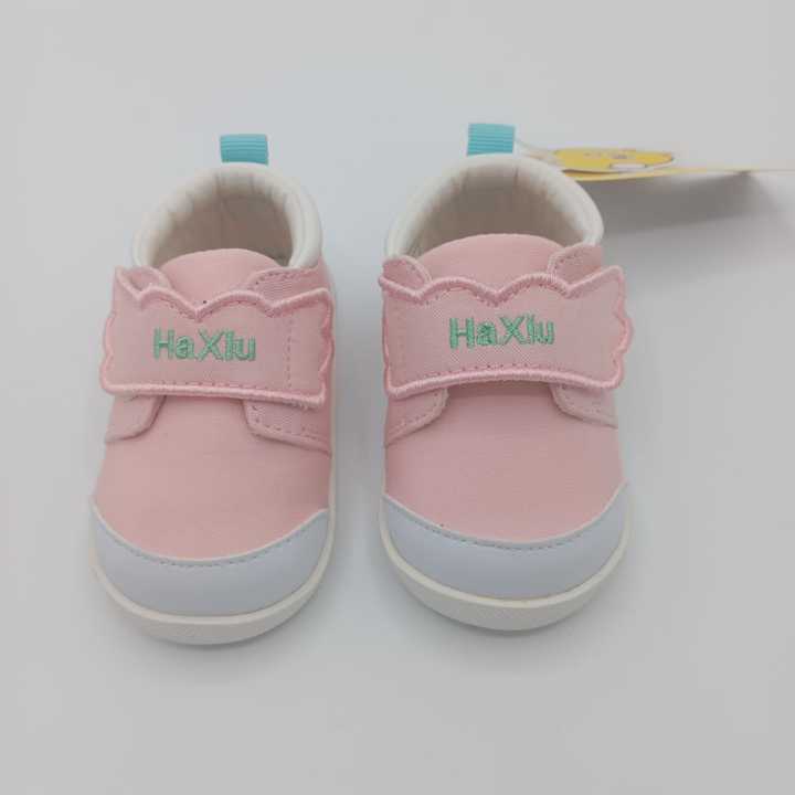HaXlu Pink Canvas Soft Sole Baby Shoes | Infant First Walker Sneakers with Anti-Slip & Velcro Closure