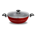 King Chef Non Stick Karahi Wok Cooking Pot With Glass Lid Red. 