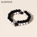ECHIDNA Couple Bracelets Skin-touch Magnetic Heart Black White Couple Bracelets. 