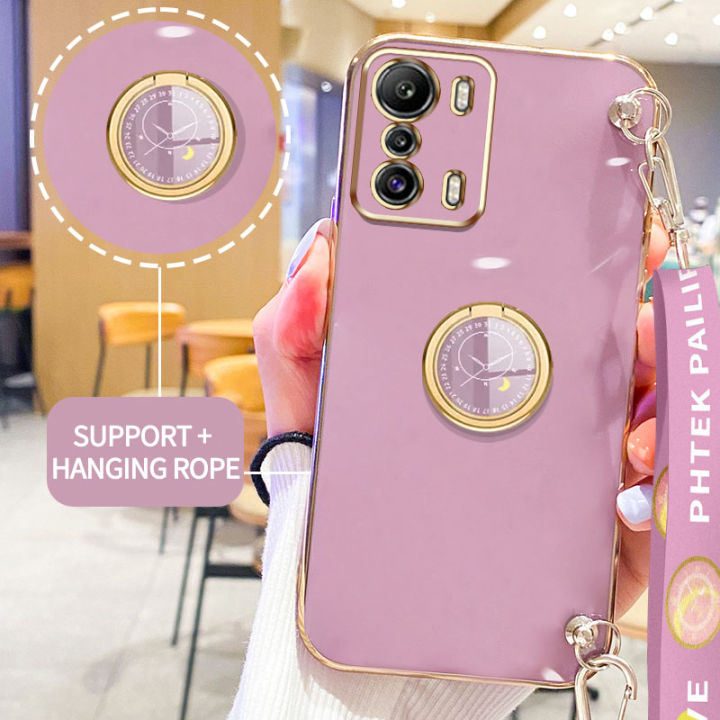 AnDyH Phone Case for Infinix Zero 5G 2022 2023 X6815B X6815C Original Casing with Clock Standand Lanyard