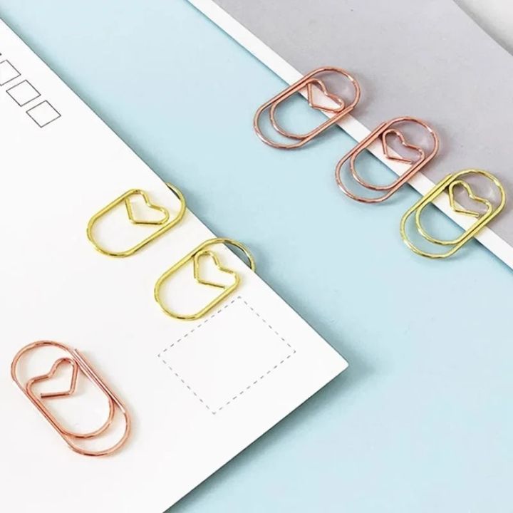 50Pcs Love Heart Shape Paper Clips Mini Hollow Bookmarks Kawaii Tickets Photo Clamps Patchwork Binder Clips Office Supplies