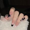 y2k Nails 24pcs Nails Black Pink Color French Press Nail Tips with Five-pointed Star Pattern Artificial Nail Tips for Girls. 