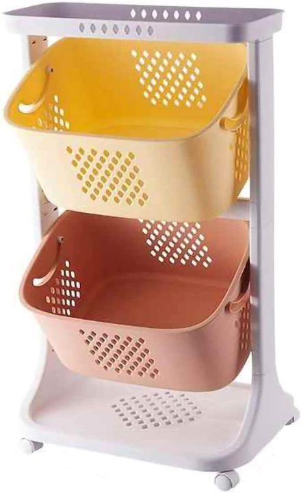 2 Tier Laundry Trolley Carts Storage Bin Clothes Storage Basket