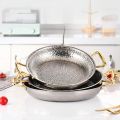Frying Pan, 304 Stainless Steel Spanish Paella Pan, Hand Hammered Non-Stick Paella Pan Cookware with Double Riveted Handles for Home Kitchen Restaurants(Silver)1pcs. 