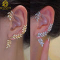 1 PCS Leaves Ear Clip Cuff Stud Earring Ear Wrap Crawler Hook Earrings For Girls and Women Without Piercing Simple Stylish New Design Golden Silver Stylish Korean. 