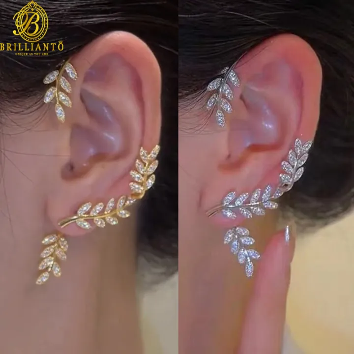1 PCS Leaves Ear Clip Cuff Stud Earring Ear Wrap Crawler Hook Earrings For Girls and Women Without Piercing Simple Stylish New Design Golden Silver Stylish Korean